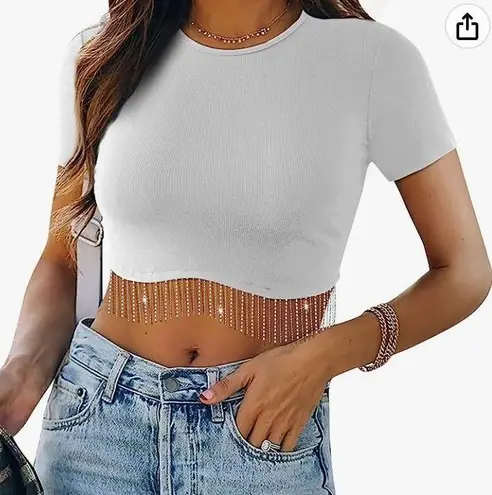 Amazon Glitter Fringe Short Sleeve Crop Top