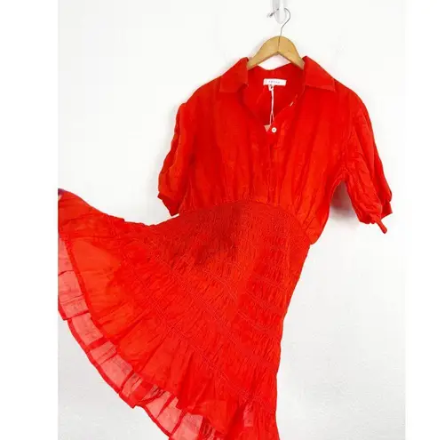 Frame NWT Smocked Shirt Mini Dress Size Small Orange Stretch Lightweight