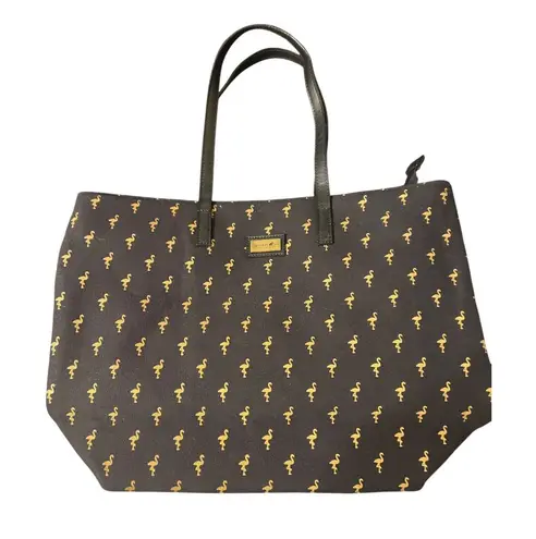 Caribbean Joe Black Gold Flamingo Tote Shoulder Beach Bag Vacation Zip Top