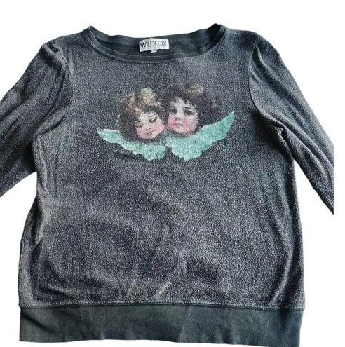 Wildfox  Sweatshirt Cherubs Angels Charcoal Black Pullover Sweater Small Rare EUC