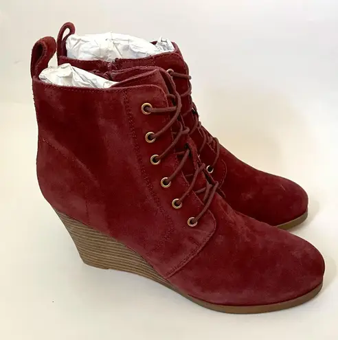 Dita Wedge Lace Leather Suede Upper Boot Burgundy Red Size 7 NEW
