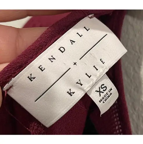 Kendall + Kylie  Burgundy Short Sleeve Open Back Cropped Top