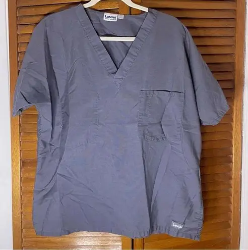 Landau Unisex One Pocket Grey Scrub Top Size Medium Blue