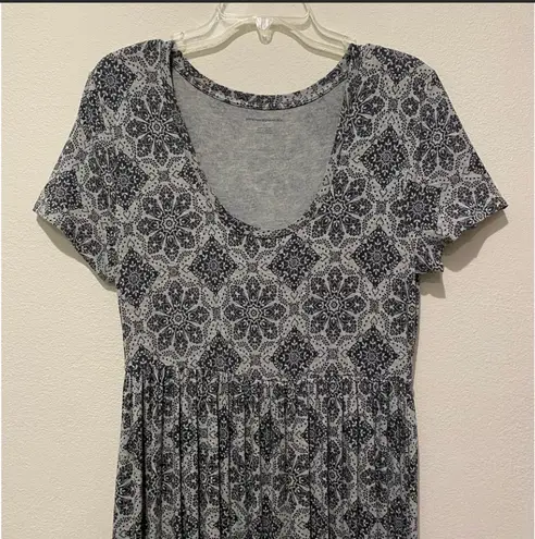 Grey Floral Design Dress Gray Size M