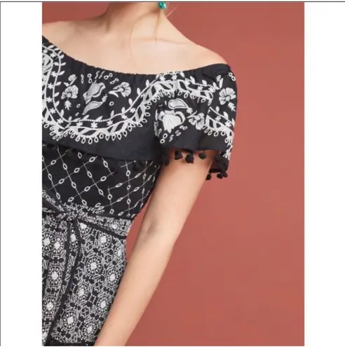 Marc Anthony By Anthropologie Embroidered Pommed Midi Dress Off The Shoulder Belted Sz 2