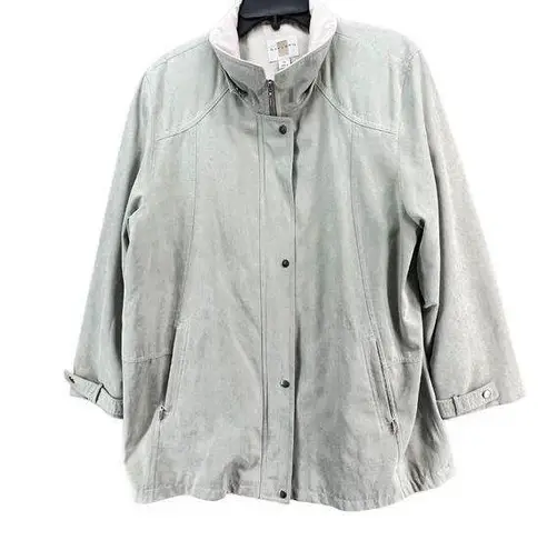 Gallery  Womens Trench Rain Jacket XL Mint Green Zip Snap Button Pockets Lined