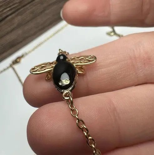 Swavorski Swarovski Crystal Noisette Snail, Bee, Flower Bead & Enamel Necklace Gold Tone