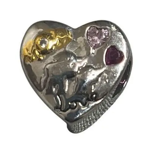 Charm Bead 925 Sterling Silver Elephant Love Charm 5A Cubic Zirconium Hearts NEW