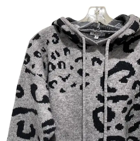 White Birch  Leopard Print Hooded Sweater Grey Black Size Medium