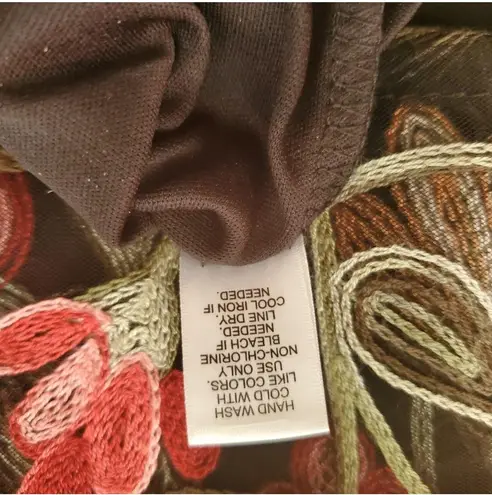 Black Dressy Short Sleeve Blouse with beautiful sheer overlay embroidered sleeves Size XL