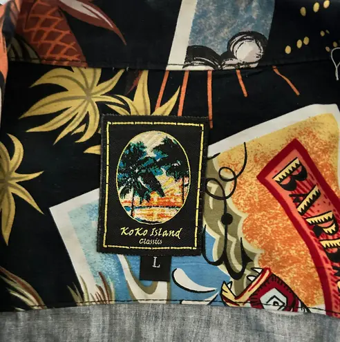 Koko Island Hawaiian Postcard Travel Vacation Button Up Shirt Size L