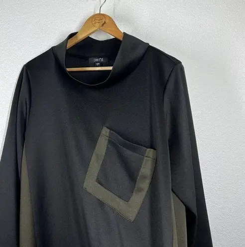 Comfy USA Asymmetric Swing Tunic Top Large L Color Block Mock Neck