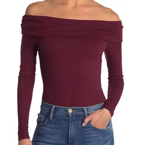 AFRM Bodysuit Black Ribbed Off Shoulder Long Sleeve Bodysuit Sz S EUC