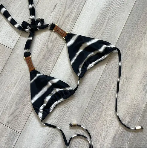 Vix Bikini Top mar striped halter womens Black White (small) swim beach Vacation - Image 1