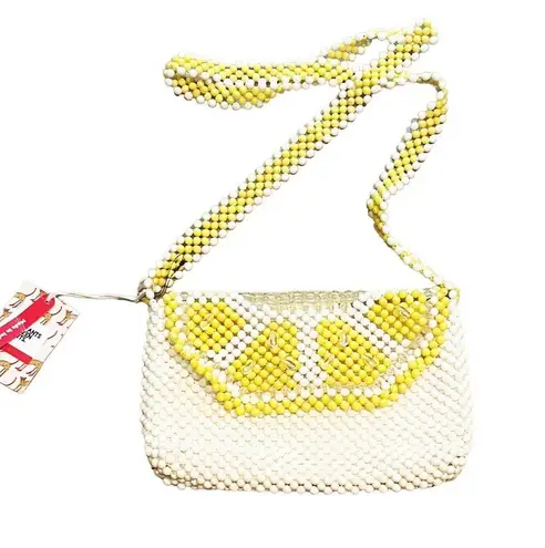 BOUFFANTS and BROKEN HEARTS Kendra Bag Dandy Lemon Beaded Crossbody Purse White