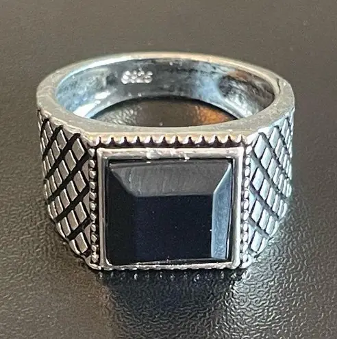 Black obsidian S925 antique silver ring size 8.75