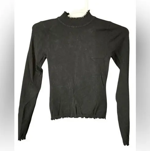 Black Ribbed Fitted Long Sleeve Blouse