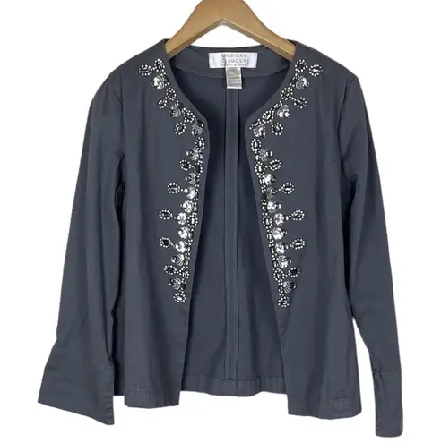 Badgley Mischka American Glamour Gray Beaded Stone Jacket Blazer Size Medium