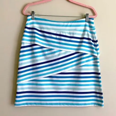 J. McLaughlin Skirt Women’s L Blue White Striped Tiered Overlay Nylon Spandex