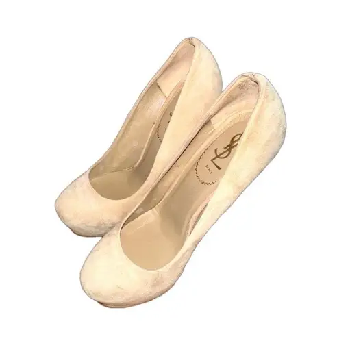 Saint Laurent YSL Yves Tribtoo Beige Suede Platform Pumps Heels