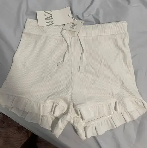 ZARA White Ruffle Shorts