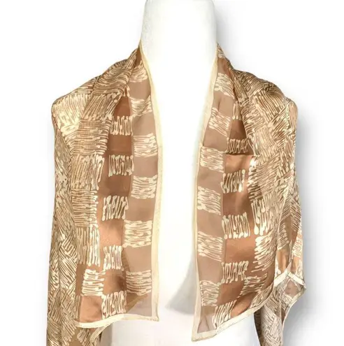 Oscar de la Renta Vintage  Scarf Sheer Silk Tonal Brown Abstract Art To Wear