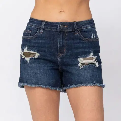 Judy Blue Camo Patch High Waist Denim Shorts M