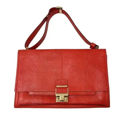 Lanvin Snakeskin Partition Shoulder Bag in Red