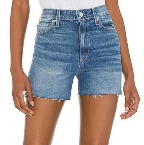 Le Jean High Rise Lexi Carina Medium Blue Raw Cut Hem Denim Jean Shorts 29 NWT