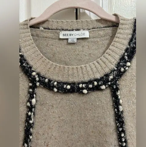 See By Chloe Wool Knit Dress with Pockets Tan, Black and White Size Small