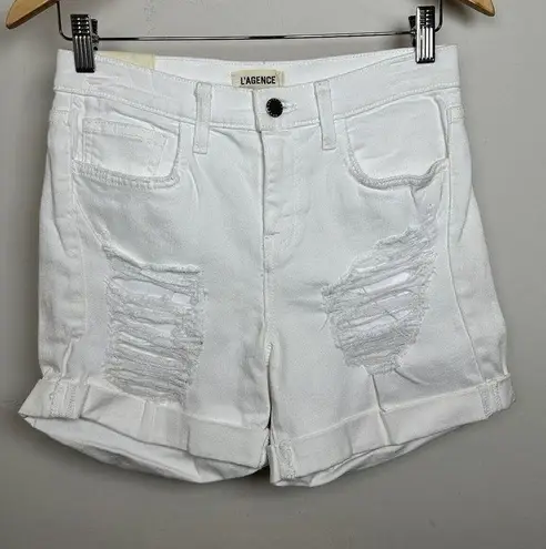 L'Agence  White Balboa Double Roll Shorts Women Size 24 NWT Distressed