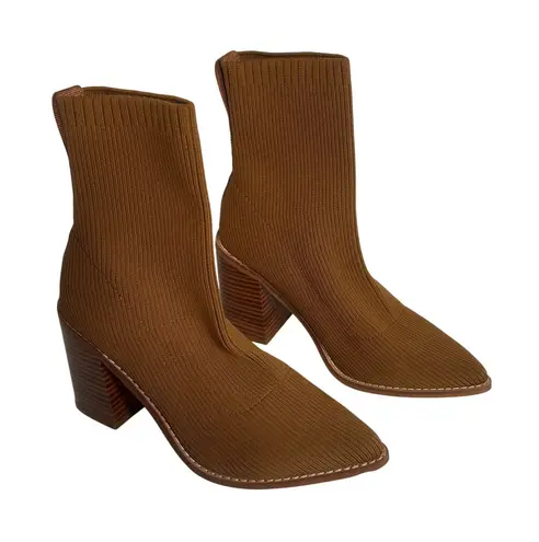 Steven By Steve Madden STEVEN Nixie Sock Booties Brown Square Toe Block Heel Ankle Boots Women's Size 7