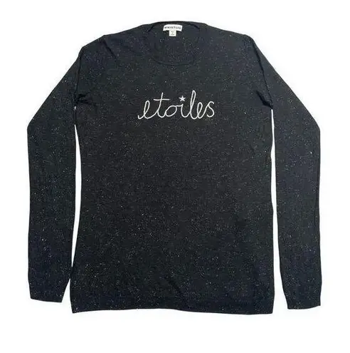 Whistles Sweater Womens 6 Black Etoiles Metallic Shiny Soft Cozy Crewneck
