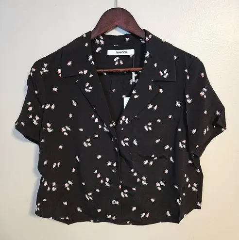 Thakoon Shirt Button Down Cropped Short Sleeve BP Black Daisy Blouse Casual
