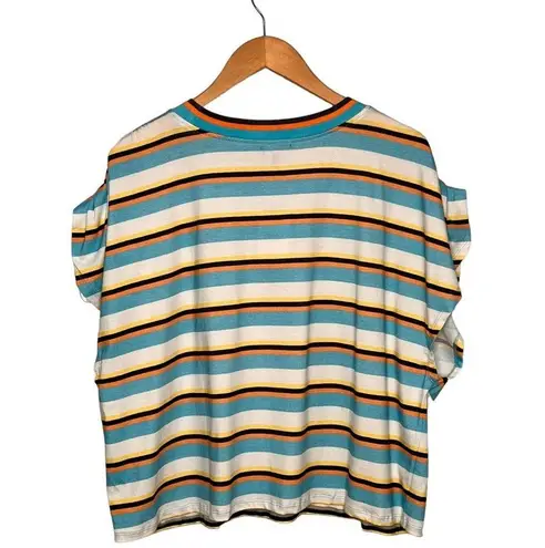 New AFRM Womens Size 3X Jorja Cropped Top Striped Ruched Cap Sleeves Multi