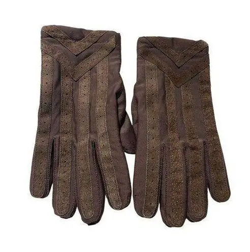 Vintage Brown Leather & Wool Lined Gloves For Men