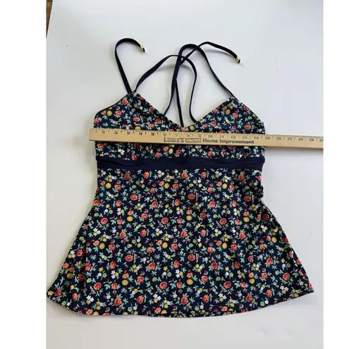 Lands End floral ditsy blue laced back tankini top UPF 50 size 12D No Pads
