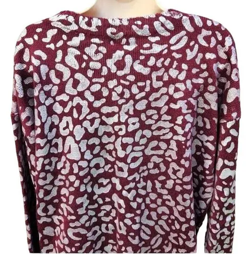 Kori America NWT Burgundy Foil Leopard Print Sweater Women's Medium CrewNeck