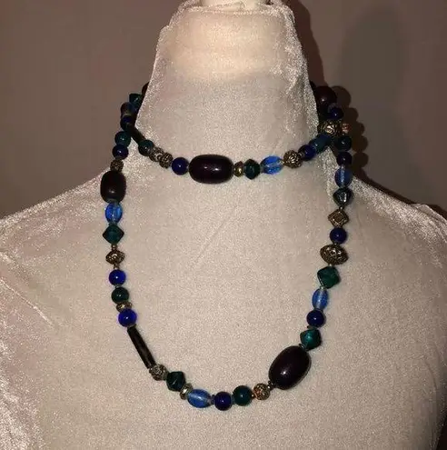 20 Inch Artsy Wrap Necklace With Large Bea… Blue