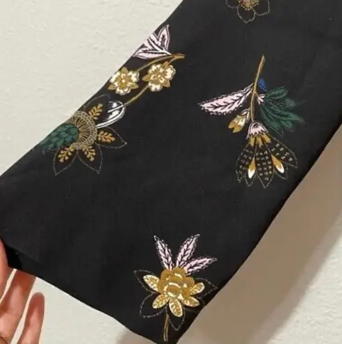 A.L.C. Annaleigh Black Silk Ruffle Floral Yoke Top Blouse