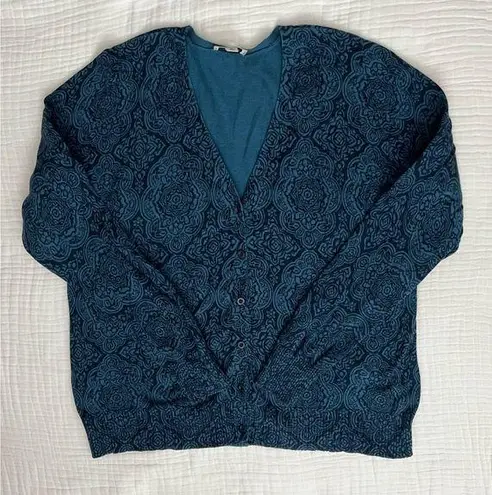 st. john's bay  100% cotton blue pattern cardigan -Size XL