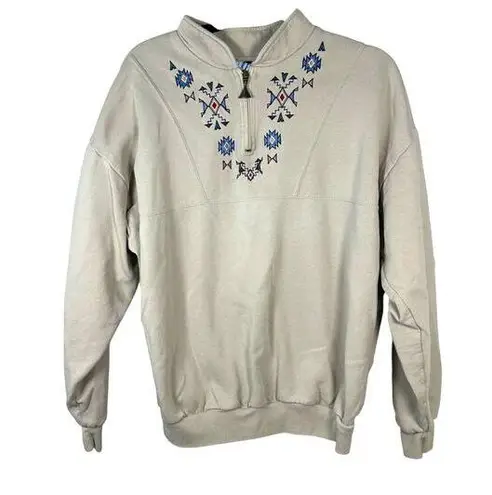 Art Unlimited Vintage Aztec Mayan First Nations Embroidered Zip Sweater Large