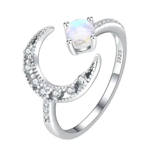 Inlaid Moonstone Moon and Earth Ring One Size