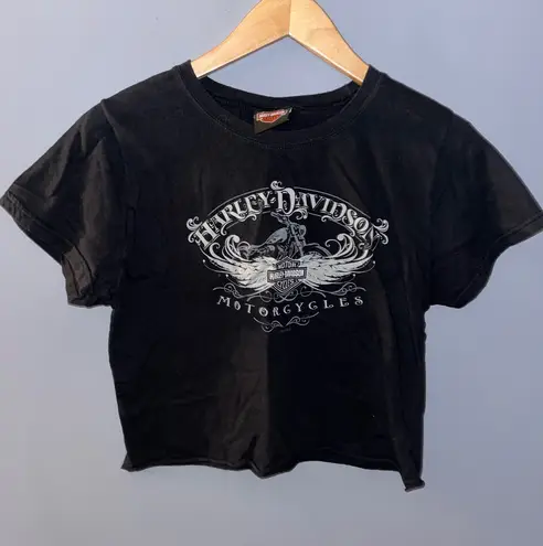 Harley Davidson Motorcycles Crop T Shirt Black Wing Logo Graphic Tee 2013