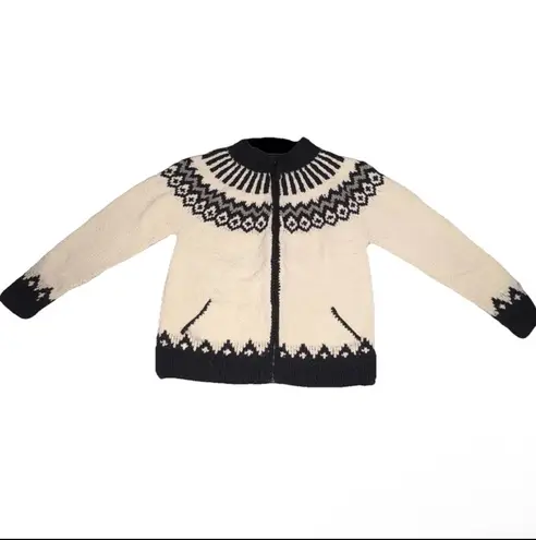 Handmade Handcrafted Ecuadorian Wool Knit Jacket | Andean Folk Art Zip Cardigan | Unisex Cozy Sweater