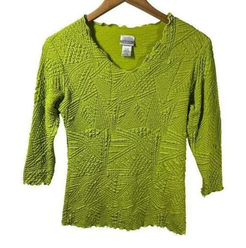 Haystacks Top Women XS Green Lettuce Hem 3/4 Sleeve Crinkle Y2K Bratz Spring
