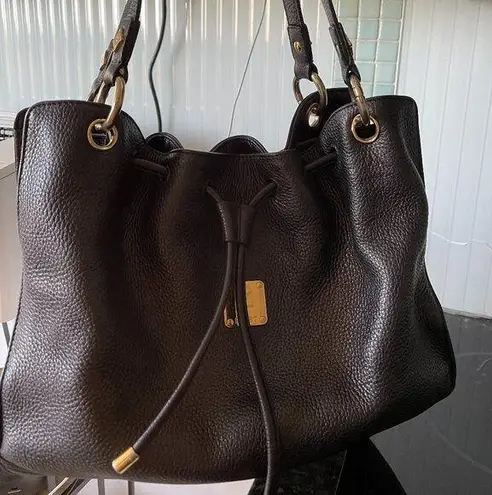 MCM Germany Black Shoulder Bag w Gold Accents