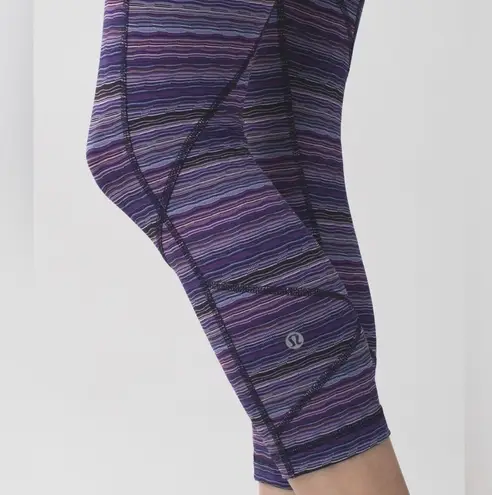 Lululemon Pace Rival Crop Space Dye Twist Leggings 4 Purple Stripe Pockets EUC