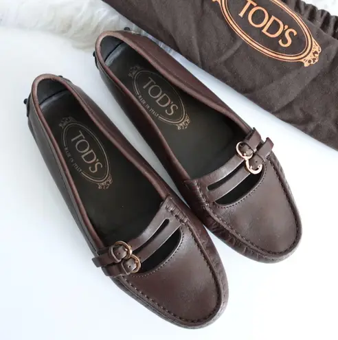 Tod's Brown Double Buckle Mary Jane Flats Driver Loafer Size 5