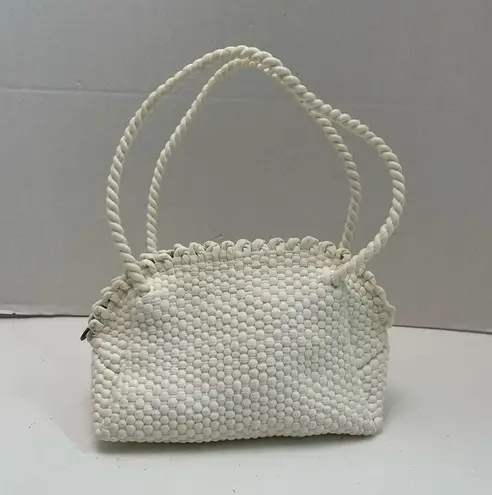 Vintage Purse Macrame Zipper Closure Scalloped Trim Small Cream Cottagecore Boho White